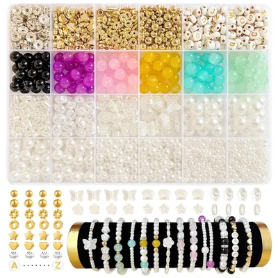 Produktbild von Perlen Set 1000 Stück für Armbänder, Glasperlen 6 Farben, DIY Bastelset für Erwachsene Mädchen