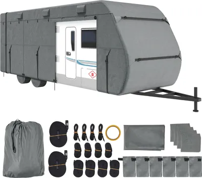 Obrázok produktu pre VEVOR obal na karavan pre karavany s dĺžkou 8,5-9,4 m, obal na karavan z tkaniny Oxford, nepremokavý, odolný voči vetru, univerzálny obal na karavan s úložnou taškou, opravnými záplatami, popruhmi