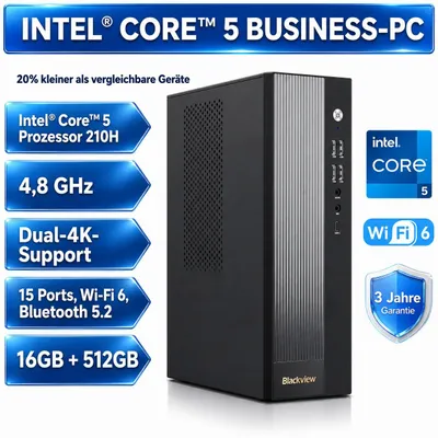 Produktbild von Blackview NEX60 Mini-PC: Intel Core 5 210H, 16GB DDR4 (max. 64GB), 512GB PCIe 4.0 SSD (max. 4TB), Dual 4K Display, Wi-Fi 6, 15 Ports, Windows 11 Pro
