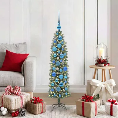 Obrázok produktu pre Maison Exclusive – Umelý štíhly vianočný stromček, zelený a biely, 120 cm