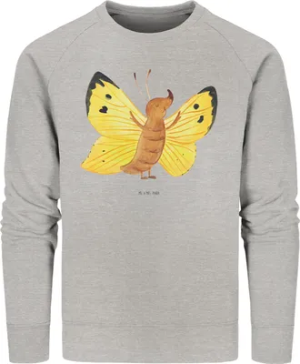 Produktbild von Mr. & Mrs. Panda Baumwoll Pullover Schmetterling Zitronenfalter Größe L - Heather Grey - Geschenk, Sweater, Schmetterlinge, Fakt, Liebe, Sweatshirt, Anders, Pulli