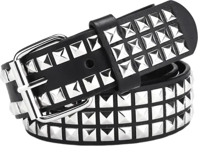 Produktbild von Punk Rock Nietengürtel Nietengürtel Ösenfadengürtel Quadratische Nieten Pyramidenmetalleinlagen Verstellbare Träger Kunstledergürtel