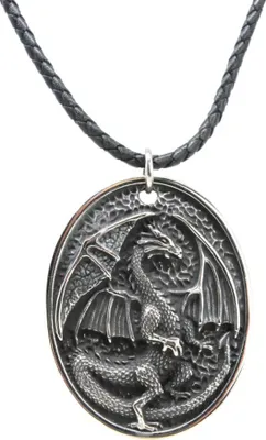 Produktbild von Lederkette Edelstahlkette 316L DRACHE MEDAILLON 50 cm Leder 05-06