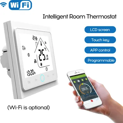 Obrázek produktu pro Inteligentní pokojový termostat se dvěma trubicemi a wifi hlasem Digitální programovatelný regulátor teploty pro klimatizaci (BAC-002ALW, bílý)