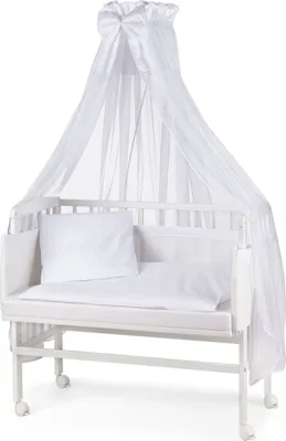 Produktbild von WALDIN Baby Beistellbett mit Matratze und Nestchen, Holz natur oder weiß lackiert,weiß/weiß,Weiß lackiert