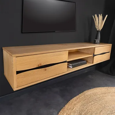 Produktbild von riess-ambiente Hängendes TV-Lowboard LIVING EDGE 160cm natur schwarz Wildeiche geölt Baumkante TV-Schrank