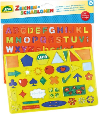 Obrázok produktu pre Sada šablón s abecedou – čísla a symboly – sada šablón s farebnými vzormi a 2 šablóny formátu 26 x 19 cm s písmenami
