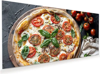 Produktbild von Glasbild 120x60cm in XXL für Wohnzimmer, Schlafzimmer Motiv Pizza mit Tomaten