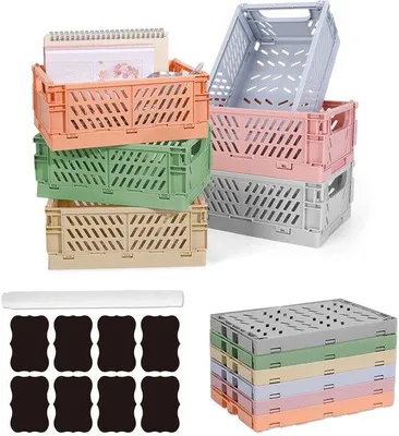 Produktbild von 6 Faltbare Kunststoff-Aufbewahrungsboxen, 25x16x10 cm, stapelbar mit Tragegriff, für Küche, Schlafzimmer, Büro – mehrfarbig