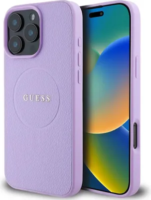 Produktbild von Guess PolyurethanGrained Classic Logo MagSafe Case für iPhone 16 Pro Max Lila Schutzhülle