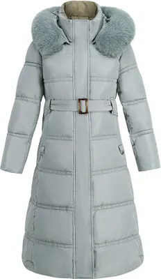 Imagen del producto de Chaqueta de invierno de corte medio para mujer: diseño con contraste, cuello de piel sintética desmontable