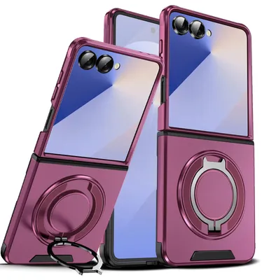 Produktbild von Handyhülle für Samsung Galaxy Z Flip7 Dual-Layer Stoßfest Militär Hülle mit Magnetisch Ring Ständer Violett