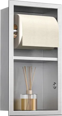Image de Support de papier toilette encastré - Acier inoxydable - Rangement - 1 pièce - Argent - 34 x 18 x 10 cm