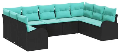 Produktbild von vidaXL Gartensofa-set 9 stk. Schwarz und Türkis Poly-Rattan