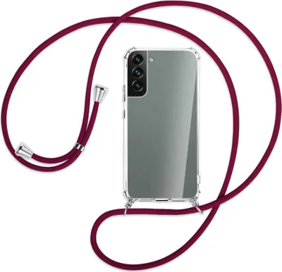 Produktbild von Handykette Backcover-Schutzhülle mit Band (Metall silberfarben) für Samsung Galaxy S22 5G (S901) - dunkelrot