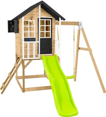 Produktbild von Zwerkules Holli 2 Kinder Stelzenhaus mit Rutsche und Schaukel Holz