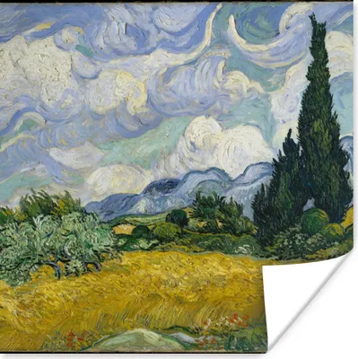 Produktbild von MuchoWow® Poster Weizenfeld mit Zypressen - Vincent van Gogh 75x75 cm - Wand Dekoration