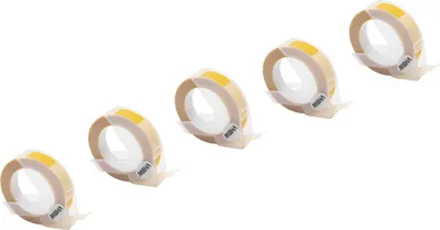 Produktbild von vhbw 5x 3D Prägeband-Schriftband-Kassette kompatibel mit Dymo E-303, E-202E, Jet, E-505, E-404, E-101, E-5500 Etiketten-Drucker 3m x 9mm Weiß auf Gelb