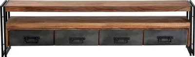Produktbild von SIT Möbel Lowboard | 4 Schubladen, 1 offenes Fach | Akazie natur | Altmetall antikschwarz | B 200 x T 40 x H 55 cm | 09276-01 | Serie PANAMA