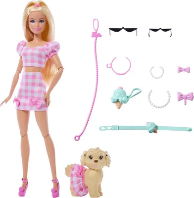 Produktbild von Barbie Twinning Looks Modepuppe mit Hündchen, zusammenpassende rosa Outfits und Accessoires, blond, Modepuppe, Weiblich, 3 Jahr(e), Mädchen, 295 mm, 300 g
