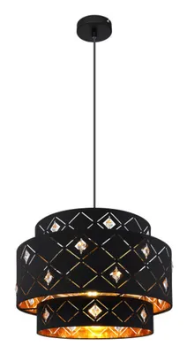 Obrázok produktu pre Globo Lighting závesné svietidlo kov čierny matný, textil čierny, akrylové kryštály číre, kábel PVC čierny, výška sa dá skrátiť, tienidlo vnútri zlaté, ø: 400mm, V: 1400mm, bez 1x E27 60W 230V