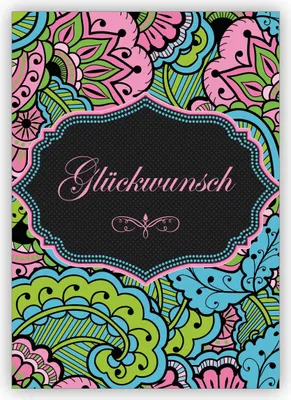 Produktbild von Schicke rosa türkise Glückwunschkarte auf Blüten im Retro Look: Glückwunsch