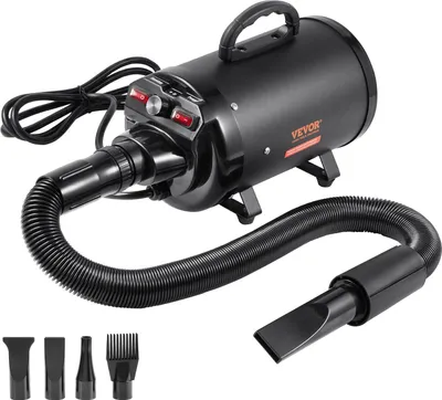 Produktbild von VEVOR Hundefön 2000W Hundetrockner 70m/s Windgeschwindigkeit Tierfön Hundepflege-Trockner-Gebläse mit 4 Düsen & elastischem Schlauch 29,4-57,2°C Temperaturbereich Haartrockner für Haustiere