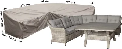 Produktbild von Raffles Covers Wetterhaube für L-Form Dining Sofas 275 x 275 x 95 H: 100/65 cm | Atmungsaktiv | Wasserdicht | UV-beständig | Elastischer Kordelzug