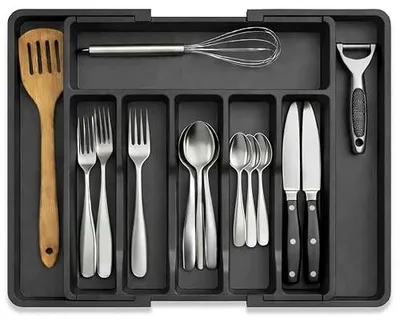 Zdjęcie produktu dla Tacka na sztućce regulowana 33 57 cm organizer szuflady kuchenne