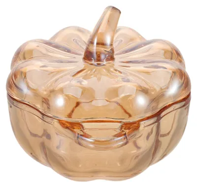 Kürbisförmiger Glasbehälter mit Deckel, 16 cm, für Süßigkeiten