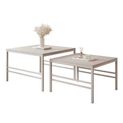 Produktbild von Idohome - Moderner Couchtisch FORMA 2in1 70/60 cm für das Wohnzimmer mit Metalgestell Kaffeetisch Wohnzimmertisch Sofatisch Kaschmir / Kaschmir