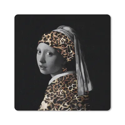 Produktbild von MuchoWow® Mauspad Mousepad Das Mädchen mit dem Perlenohrring - Pantherdruck - Johannes Vermeer 20x20 cm - Mousepads - Maus Mat - Pad - Mausunterlage - Desk Mat - Bureauartikeln