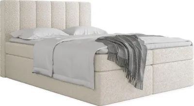 Obrázek produktu pro Boxspringová postel 180x200 s úložným prostorem – čalouněná manželská postel s 7zónovou matrací s taštičkovými pružinami, včetně 5 cm komfortní pěnové vrstvy – postel s úložným prostorem a vysokým čelem, bouclé látka – bílá