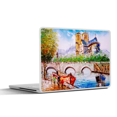 Produktbild von MuchoWow® Laptop Aufkleber Sticker Cover Gemälde - Paris - Boot - Brücke 30x21 cm - Sticker für Laptop - Selbstklebend