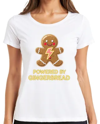 Immagine prodotto di Powered by Gingerbread Regalo di Natale Gingerbread Retro divertente Maglietta da donna, bianco, XL
