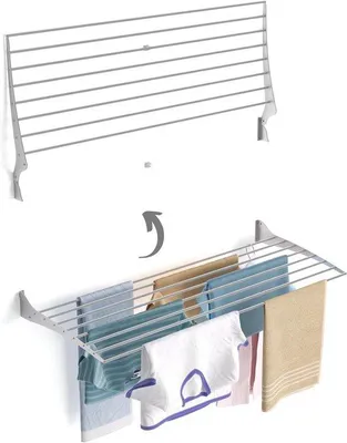 Obrázek produktu pro Nástěnný sušák na prádlo z hliníku a oceli, 118 x 50 x 50 cm, šedý, skládací
