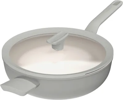 Produktbild von BergHOFF Leo Wokpfanne rund 32 cm, Aluminium aus recyceltem Material, Keramik-Antihaftbeschichtung, Induktion, mit Glasdeckel, grau, Cool-Touch-Griffe