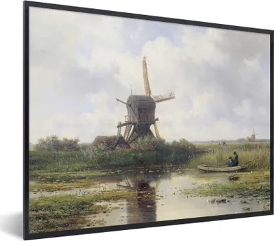 Produktbild von MuchoWow® Gerahmtes Poster Mühle - Willem Roelofs - Alte Meister - Kunst 40x30 cm - Poster mit Schwarzem Bilderrahmen Wandposter Rahmen Foto Bilder - Kunstposter - Wanddekorationen
