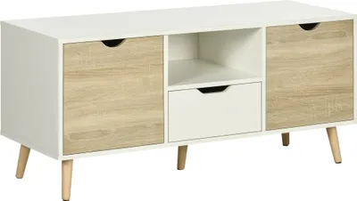 Produktbild von HOMCOM TV-Schrank mit 2-türiger Schublade und Fach, TV-Tisch für Fernseher bis zu 50 Zoll, Wohnzimmer-Sideboard für Schlafzimmer, 110 x 40 x 50 cm, Weiß und Natur