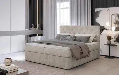 Produktbild von Kontinentales Bett mit Stauraum 160x200 LEVIRO - beiges