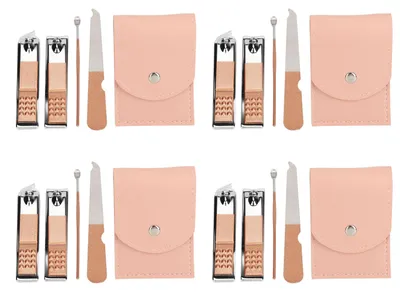Produktbild von 4 Set Nagelknipser Beauty Tools Edelstahl Ohrlöffel Feilen Pflege Maniküre mit rosa PolyurethanAufbewahrungsbeuteln