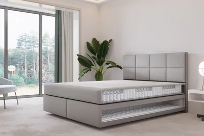 Produktbild von TRADA Mallorca Boxspringbett 160x200 Grau Pocket Matratze 9-Zonen Schwebebett