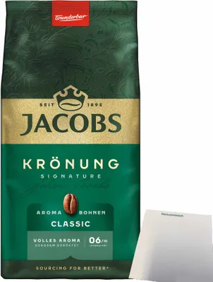Produktbild von Jacobs Krönung ganze Bohne Kaffeebohnen Aroma-Bohnen (1x500g Packung) + usy Block