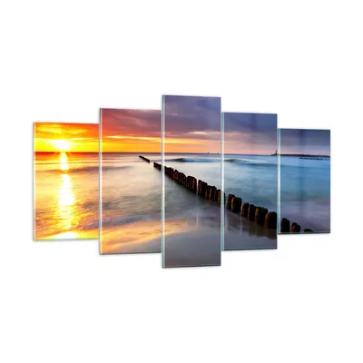 Produktbild von Bilder auf glas - Meer Küste Strand Sonnenaufgang - 160x85cm - Glasbilder - Wandbilder - Kunstdruck - zum Aufhängen bereit - Wanddekoration aus Glas - Glas Bilder - Wandbild auf Glas - GEA160x85-2781
