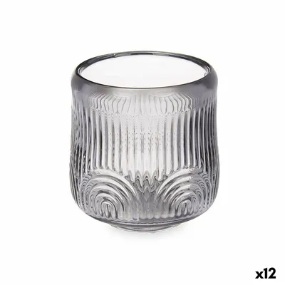 Produktbild von Gift Decor Kerzenhalter aus grauem Kristall gestreift 9 x 9,5 x 9 cm (12 Stück)