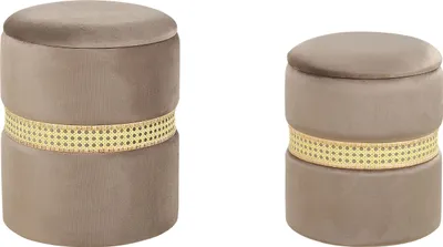Produktbild von BELIANI Pouf 2er Set Taupe Samtstoff mit Stauraum Wiener-Geflecht Rund 34 cm und 30 cm Modern Deko Ottomane Sitzpouf für Schminktisch Ankleidezimmer