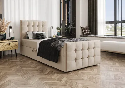 Produktbild von Boxbett Coria V 80 90 100 cm B&B Home Boxspringbett Coria V, Farbe Beige, 90x200 cm, hochwertiges Einzelbett fürs Schlafzimmer