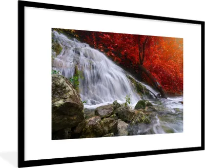 Produktbild von MuchoWow® Gerahmtes Poster Wasserfall - Felsen - Wasser - Herbst 90x60 cm - Poster mit Schwarzem Bilderrahmen Wandposter Rahmen Foto Bilder - Wanddekoration - Fotos