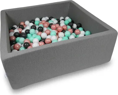 Produktbild von Bällebad 110x110x40cm grau – Mit 600 Bällen / Weiß, Roségold, Hellmint, Graphit