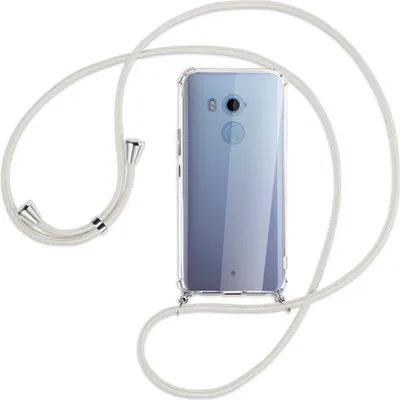 Produktbild von Handykette Backcover-Schutzhülle mit Band (Metall silberfarben) für HTC U11 Plus - broken white